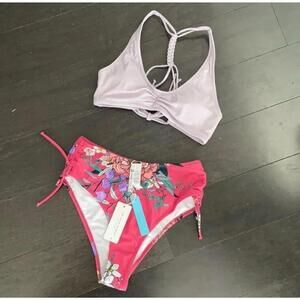 Cupshe Womens 2 Piece Bikini Sz Small High Waisted Multi Color Swim Suit New